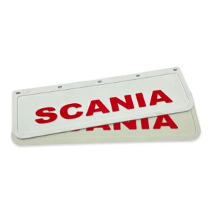Бризковик на крило з червоним написом "SCANIA" Білий (600X180)